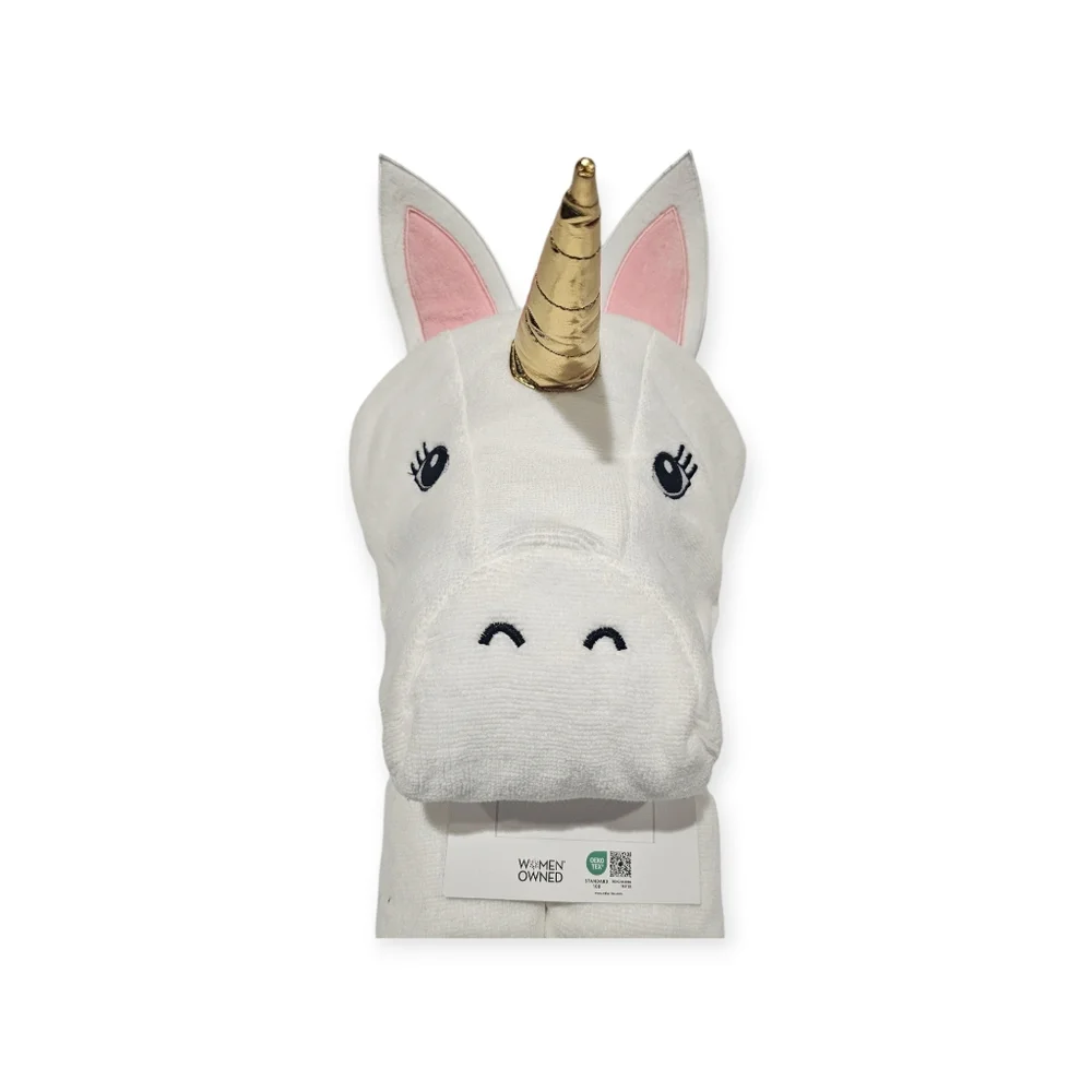 Caro Kids UNICORN Cotton Hooded Towel White Pink NEW